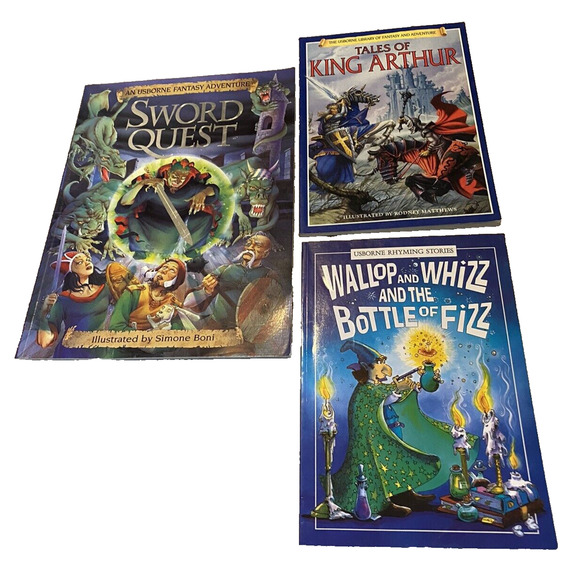 Usborne Books Set of 3 -Sword Quest -Tales of King Arthur -Wallop & Whizz & Fizz - Picture 1 of 9